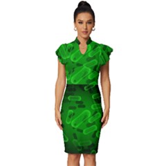 Green-rod-shaped-bacteria Vintage Frill Sleeve V-neck Bodycon Dress by Salman4z