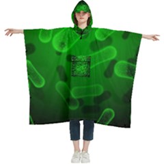 Green-rod-shaped-bacteria Women s Hooded Rain Ponchos