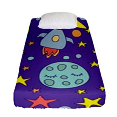 Card-with-lovely-planets Fitted Sheet (single Size) by Salman4z