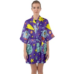 Card-with-lovely-planets Half Sleeve Satin Kimono  by Salman4z