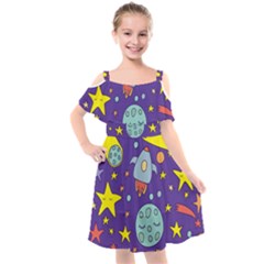 Card-with-lovely-planets Kids  Cut Out Shoulders Chiffon Dress by Salman4z