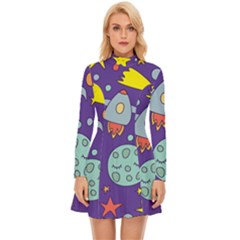 Card-with-lovely-planets Long Sleeve Velour Longline Dress by Salman4z