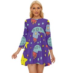 Card-with-lovely-planets Long Sleeve Babydoll Dress by Salman4z