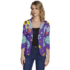 Card-with-lovely-planets Women s One-button 3/4 Sleeve Short Jacket by Salman4z