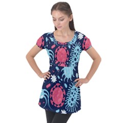 Seamless-pattern-microbes-virus-vector-illustration Puff Sleeve Tunic Top by Salman4z