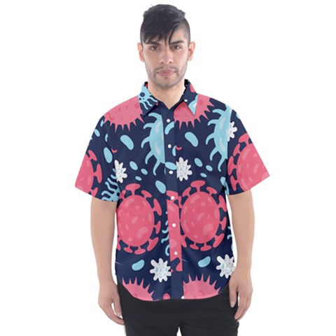 Seamless-pattern-microbes-virus-vector-illustration Men s Short Sleeve Shirt by Salman4z