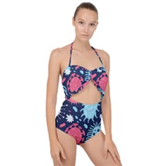 Seamless-pattern-microbes-virus-vector-illustration Scallop Top Cut Out Swimsuit by Salman4z