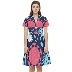 Seamless-pattern-microbes-virus-vector-illustration Short Sleeve Waist Detail Dress by Salman4z