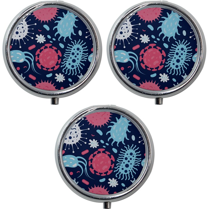 Seamless-pattern-microbes-virus-vector-illustration Mini Round Pill Box (Pack of 3)