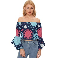 Seamless-pattern-microbes-virus-vector-illustration Off Shoulder Flutter Bell Sleeve Top by Salman4z