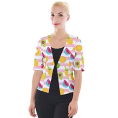 Tropical-fruits-berries-seamless-pattern Cropped Button Cardigan by Salman4z