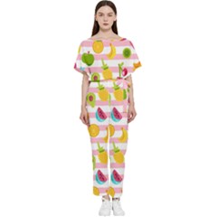 Tropical-fruits-berries-seamless-pattern Batwing Lightweight Chiffon Jumpsuit by Salman4z