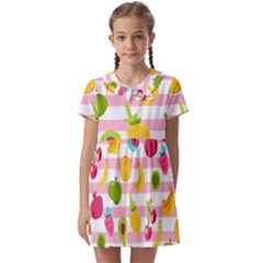 Tropical-fruits-berries-seamless-pattern Kids  Asymmetric Collar Dress by Salman4z