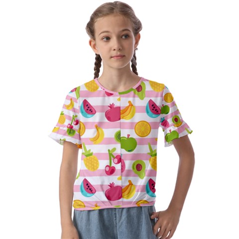 Tropical-fruits-berries-seamless-pattern Kids  Cuff Sleeve Scrunch Bottom Tee by Salman4z