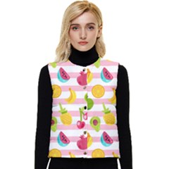 Tropical-fruits-berries-seamless-pattern Women s Short Button Up Puffer Vest by Salman4z