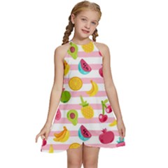 Tropical-fruits-berries-seamless-pattern Kids  Halter Collar Waist Tie Chiffon Dress by Salman4z