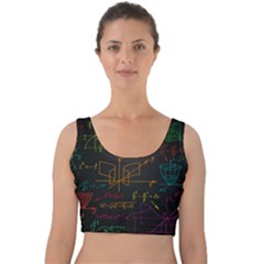 Mathematical-colorful-formulas-drawn-by-hand-black-chalkboard Velvet Crop Top by Salman4z