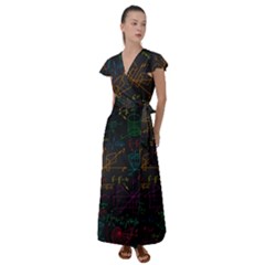 Mathematical-colorful-formulas-drawn-by-hand-black-chalkboard Flutter Sleeve Maxi Dress by Salman4z