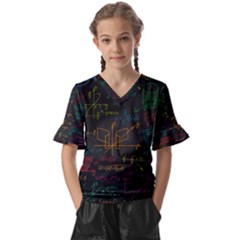 Mathematical-colorful-formulas-drawn-by-hand-black-chalkboard Kids  V-neck Horn Sleeve Blouse by Salman4z