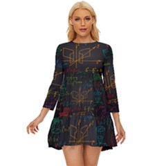 Mathematical-colorful-formulas-drawn-by-hand-black-chalkboard Long Sleeve Babydoll Dress