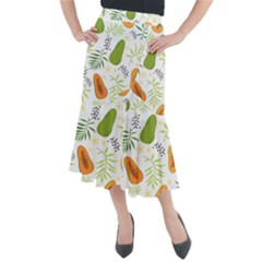 Seamless-tropical-pattern-with-papaya Midi Mermaid Skirt by Salman4z