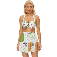 Seamless-tropical-pattern-with-papaya Vintage Style Bikini Top And Skirt Set  by Salman4z