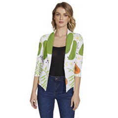 Seamless-tropical-pattern-with-papaya Women s Draped Front 3/4 Sleeve Shawl Collar Jacket