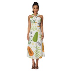 Seamless-tropical-pattern-with-papaya Sleeveless Cross Front Cocktail Midi Chiffon Dress by Salman4z