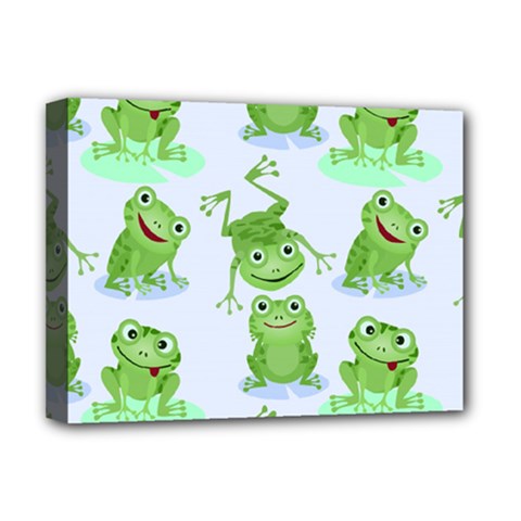 Cute-green-frogs-seamless-pattern Deluxe Canvas 16  X 12  (stretched)  by Salman4z