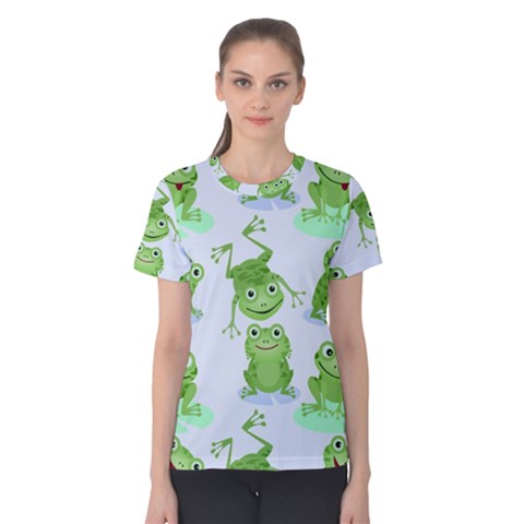 Cute-green-frogs-seamless-pattern Women s Cotton Tee by Salman4z