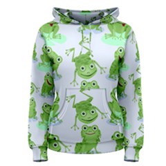 Cute-green-frogs-seamless-pattern Women s Pullover Hoodie