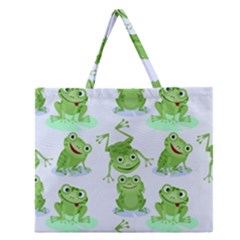 Cute-green-frogs-seamless-pattern Zipper Large Tote Bag by Salman4z