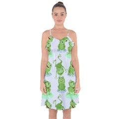 Cute-green-frogs-seamless-pattern Ruffle Detail Chiffon Dress by Salman4z