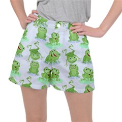 Cute-green-frogs-seamless-pattern Women s Ripstop Shorts by Salman4z