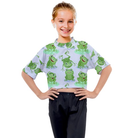 Cute-green-frogs-seamless-pattern Kids Mock Neck Tee by Salman4z