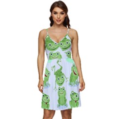 Cute-green-frogs-seamless-pattern V-neck Pocket Summer Dress  by Salman4z