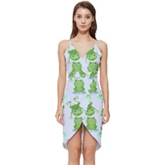 Cute-green-frogs-seamless-pattern Wrap Frill Dress by Salman4z