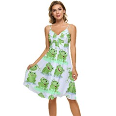 Cute-green-frogs-seamless-pattern Sleeveless Tie Front Chiffon Dress by Salman4z