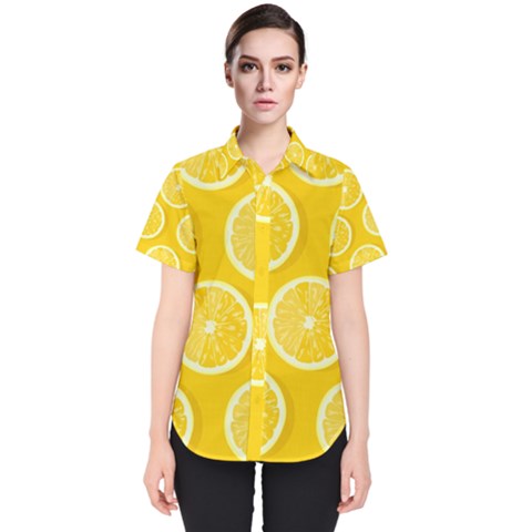 Lemon-fruits-slice-seamless-pattern Women s Short Sleeve Shirt by Salman4z