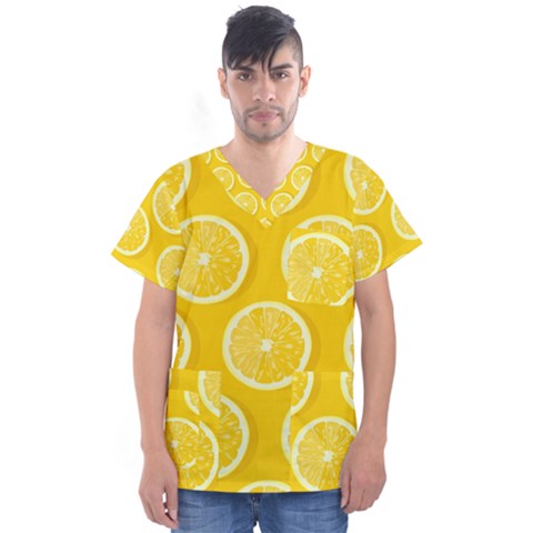 Lemon-fruits-slice-seamless-pattern Men s V-neck Scrub Top by Salman4z