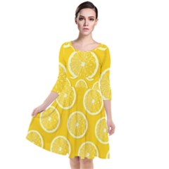 Lemon-fruits-slice-seamless-pattern Quarter Sleeve Waist Band Dress by Salman4z