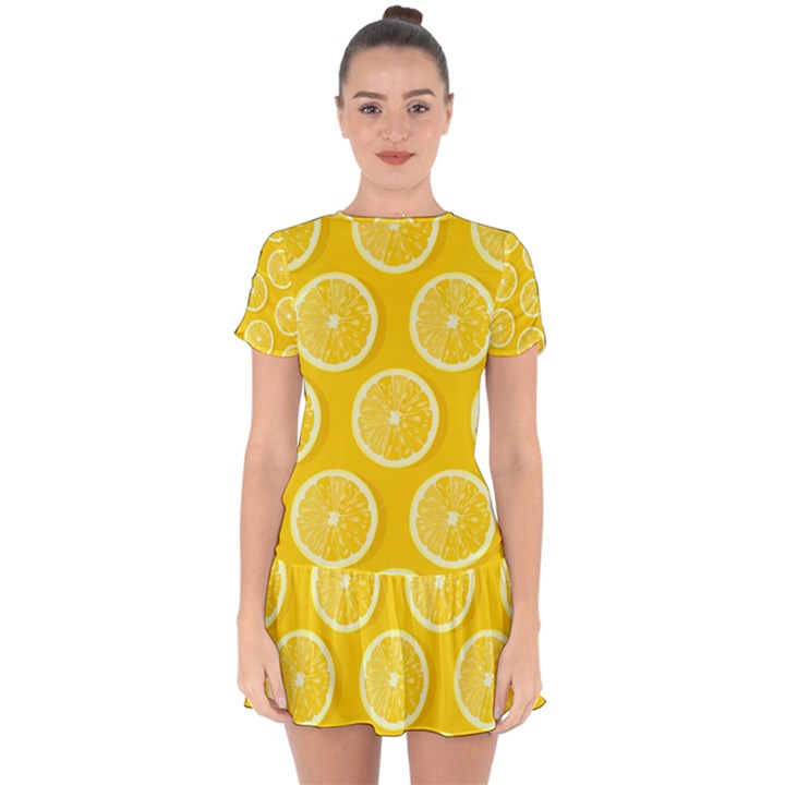 Lemon-fruits-slice-seamless-pattern Drop Hem Mini Chiffon Dress