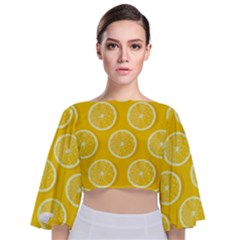 Lemon-fruits-slice-seamless-pattern Tie Back Butterfly Sleeve Chiffon Top by Salman4z