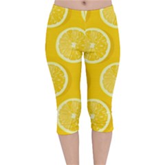 Lemon-fruits-slice-seamless-pattern Velvet Capri Leggings  by Salman4z