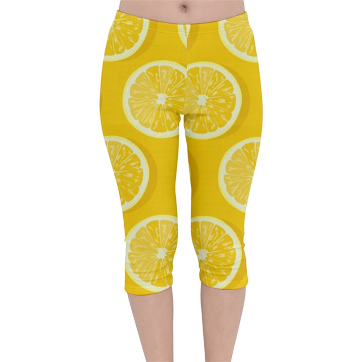 Lemon-fruits-slice-seamless-pattern Velvet Capri Leggings 