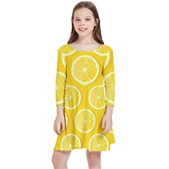 Lemon-fruits-slice-seamless-pattern Kids  Quarter Sleeve Skater Dress by Salman4z