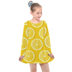 Lemon-fruits-slice-seamless-pattern Kids  Long Sleeve Dress by Salman4z