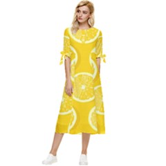 Lemon-fruits-slice-seamless-pattern Bow Sleeve Chiffon Midi Dress by Salman4z