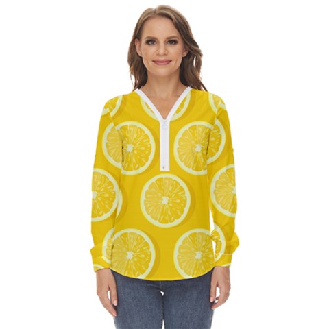 Lemon-fruits-slice-seamless-pattern Zip Up Long Sleeve Blouse by Salman4z