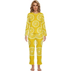 Lemon-fruits-slice-seamless-pattern Womens  Long Sleeve Lightweight Pajamas Set by Salman4z